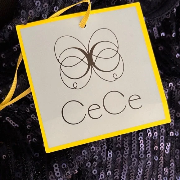 CeCe glamorous bows Navy Sequin Off-Shoulder cold Blouse sequence bling NWT Sz M - Picture 12 of 15